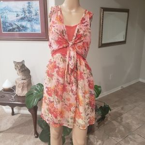 American Rag M flowy floral chiffon mini bow tie flaps scoopneck sundress
